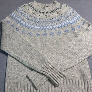 J. Crew Cream and Blue Fair Isle Sweater with Embellished Yoke